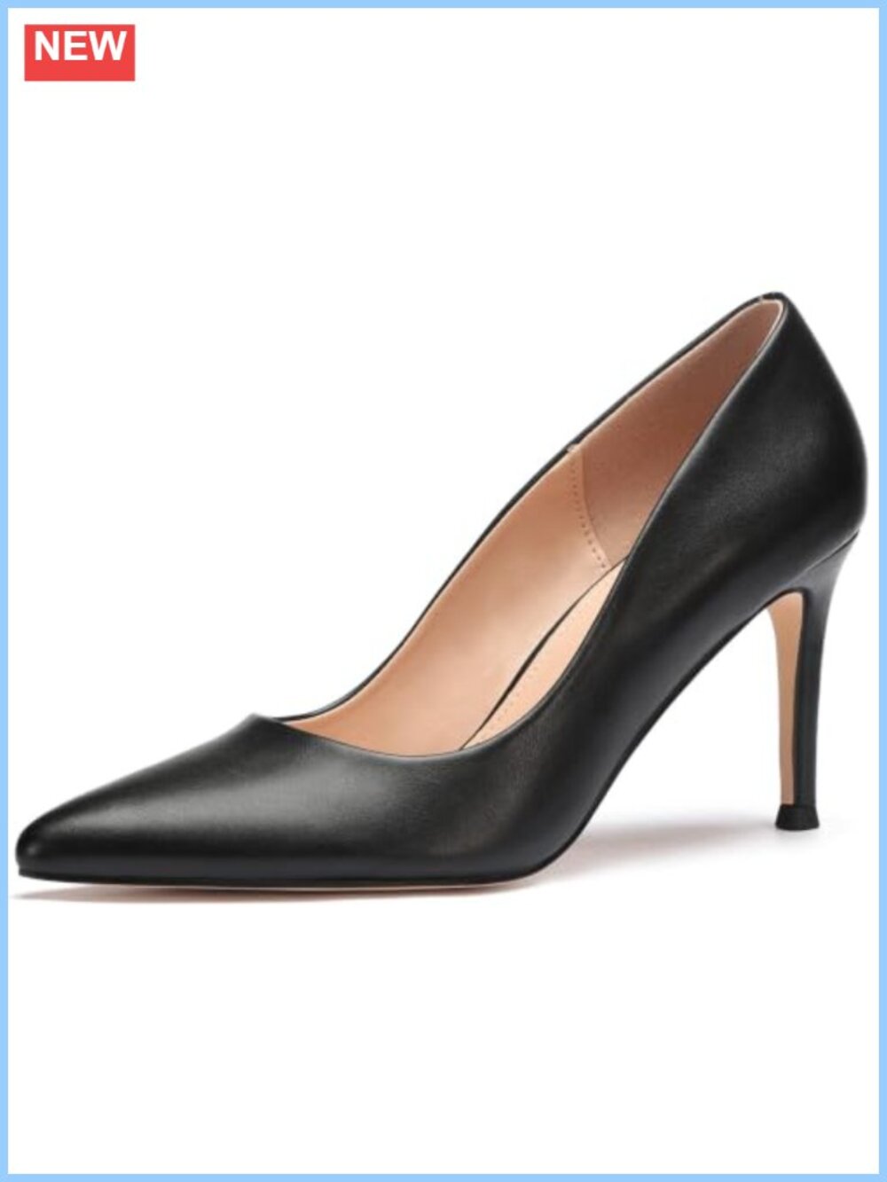 Faux Leather Stiletto Pumps Closed Pointed Toe 3 inch Heels Slip On Dress Shoes
